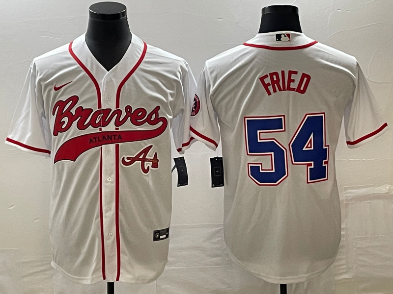Men's White Atlanta Braves #54 Max Fried Cool Base With Patch Stitched Baseball Jersey